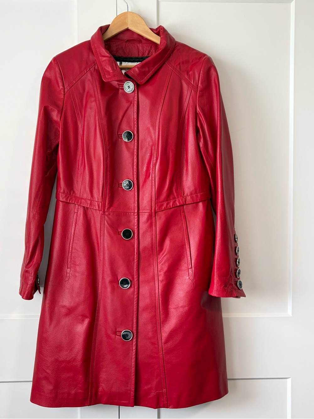 Danier Red Leather Button lined trench coat